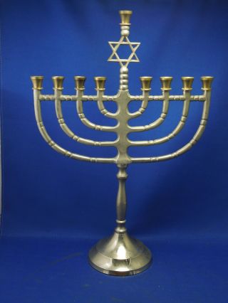Jewish Chanukah Star Of David 9 Candle Branch Menorah Silver Tones 13 1/4 " Tall