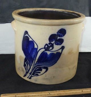 Antique N.  A.  White & Son Utica Ny 2 Gallon Stoneware Crock Floral