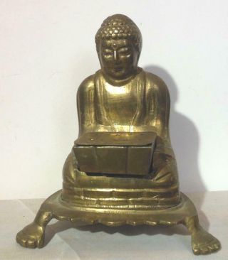 Vintage Brass Buddha Incense Burner Zen With Offering Dish 5 " India