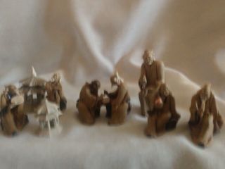 Vintage Chinese Mud Ware Figure Set Of 5 Men And 2 Others Playing Game