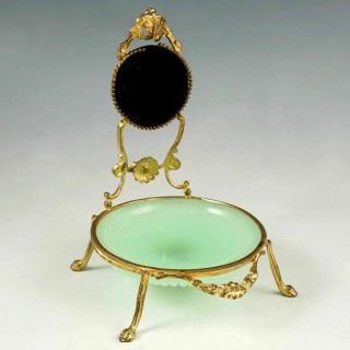 Antique French Baccarat Green Opaline Glass Pocket Watch Holder Display Stand 2