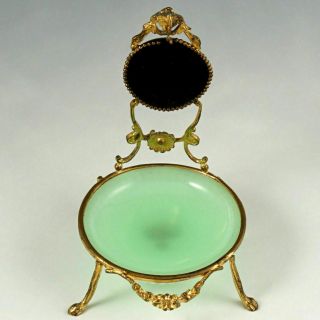 Antique French Baccarat Green Opaline Glass Pocket Watch Holder Display Stand 3