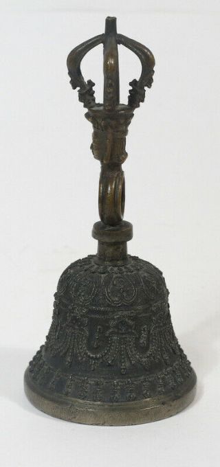 Vintage Tibetan brass / bronze ORNATE BUDDHIST TEMPLE BELL in 3