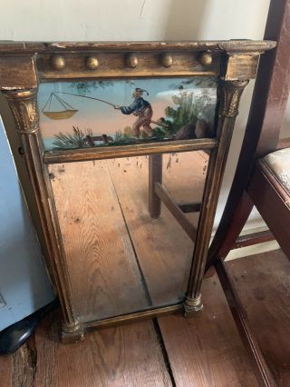 Federal 19th Century Reverse Painted Tabernacle Pier Mirror Chinoiserie Gilt