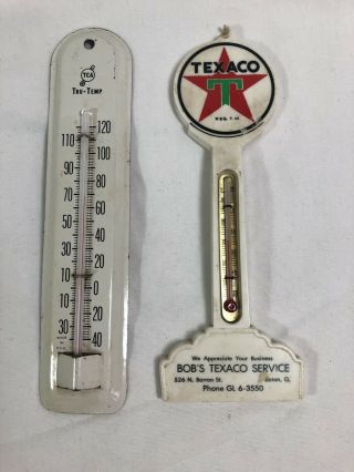 2 Vintage Thermometers.  Texaco And Tca Tru - Temp