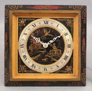 Antique Chelsea Bronze Desk Clock,  Hand Painted Asian Chinoiserie Lacquer,  Nr