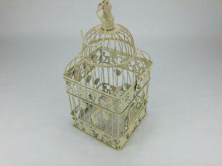 Antique Style Decorative Bird Cage,  Ivory Metal,  Square Hanging 14.  5 " Tall