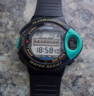 Vintage Casio Jp - 200w Sport Pulse Heart Rate Monitor Year 1992 Wristwatch