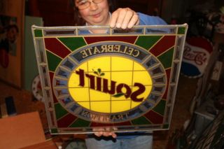 Rare Vintage 1960 ' s Squirt Soda Pop Stained Glass & Leaded Metal 18 