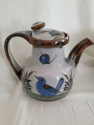 Ken Edwards El Palomar Mexico Pottery Extra Large Teapot Blue Bird Butterflies