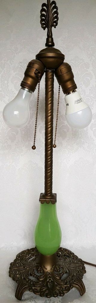 Antique Art Deco Slag Glass Lamp Base W/ Jadeite Glass Insert Marked Cls81 25 "