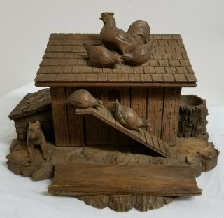 Antique German Austrian Black Forest Carved Walnut Wood Chicken Coop Dog Box