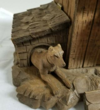 Antique German Austrian Black Forest Carved Walnut Wood Chicken Coop Dog Box 3