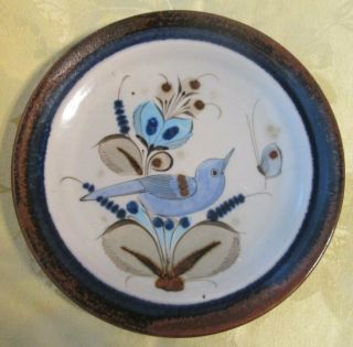 Ken Edwards Mexican Pottery Tonala 10 " Plate Blue Bird & Flower Signed Mexico