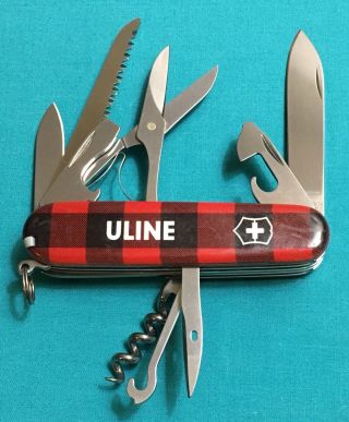 Rare Victorinox Swiss Army Knife - Red Plaid Huntsman - Multi Tool Uline Design