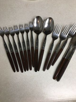 14 Pc Vintage Oneida Northland Stainless Wood Handle Cocktail Forks & Others