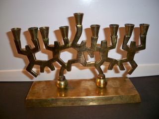Vintage Solid Brass Menorah Judaica 7 1/2  Long