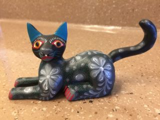 Black Cat Oaxacan Alebrije Wood Carving Mexican Art Animal Sculpture Painting