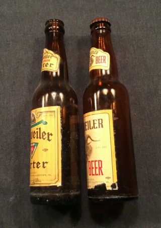 2 Old Paper Label Beer Bottles Neuweiler Bock Porter Crown Allentown PA 1950s 3
