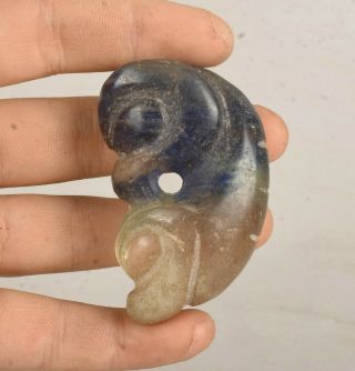2.  4 " Chinese Hongshan Culture Old Blue Crystal Carved Pig Dragon Pendant Amulet