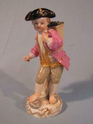 Antique Meissen Porcelain Figurine - Boy Carrying Basket Of Grapes - First Q