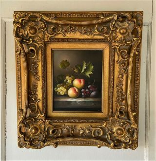 Vintage Signed Fruit Still Life Oil On Canvas Painting In Gold Frame - A.  Joan
