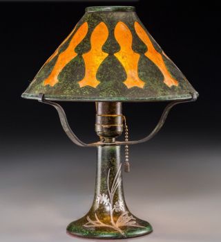 Heintz Bronze Silver Overlay And Mica Arts & Crafts Table Lamp