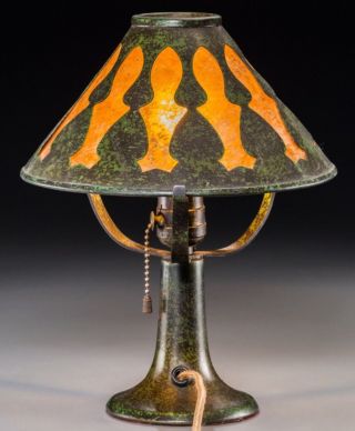 Heintz Bronze Silver Overlay and Mica Arts & Crafts Table Lamp 2