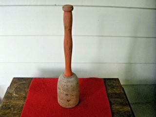 Vintage Wooden Potato Masher Red Painted Handle Primitive Rustic