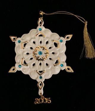 Lenox China 2005 Snowflake Teal Gems Jeweled Xmas Tree Ornament