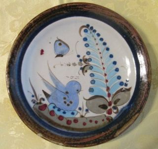Ken Edwards Mexican Pottery Tonala 10 " Plate Blue Bird & Butterfly Signed Mexico