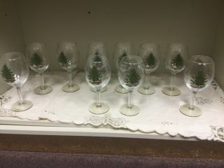 Vintage Cuthbertson Christmas Tree Pattern Wine Glasses Set Of 10