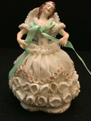 Vintage Irish Dresden White Lace Figurine Lady “the Southern Belle” 6 3/4” Ltded