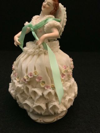 Vintage IRISH DRESDEN White Lace Figurine Lady “THE SOUTHERN BELLE” 6 3/4” LtdEd 2