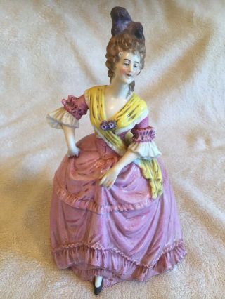 Large Antique Porcelain Germany Victorian Lady Half Doll Powder Cigarette Box