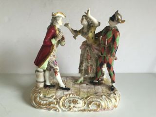 Large Antique Meissen Porcelain Harlequin Three Figure Figurine Group