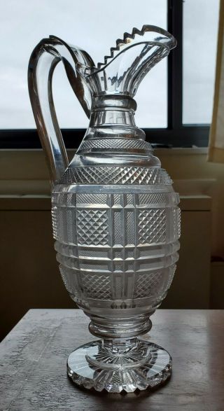 Rare 19 C.  Georgian Regency Anglo Cut Glass Claret Wine Jug Ewer Irish British ?