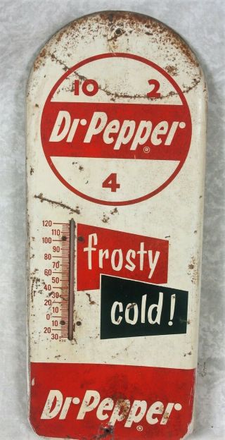 Vintage 1950 ' s Dr.  Pepper Frosty Cold Thermometer Tin Metal Wall Sign 10 2 4 2