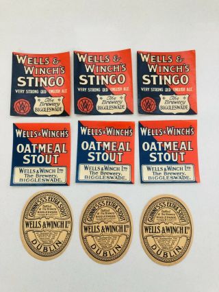 9 Rare Vintage Guinness Wells & Winch Brewery Stingo Stout Beer Bottle Labels
