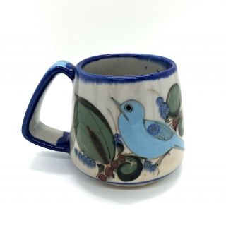Vintage Ken Edwards El Palomar Mexican Tonala Pottery Mug Blue Bird & Butterfly