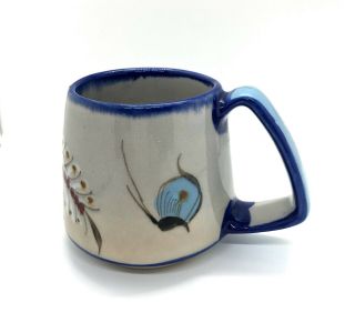 Vintage Ken Edwards El Palomar Mexican Tonala Pottery Mug Blue Bird & Butterfly 2