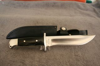 Buck Knife Model 124 - Vintage 1972 With Sheath - Large Black Micarta Handles