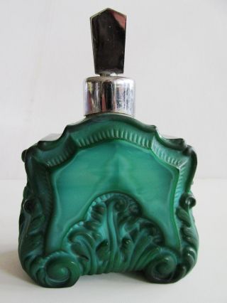 Bohemian Art Deco Jade Glass Perfume Bottle Hoffmann Schlevogt Glass Dauber 1930