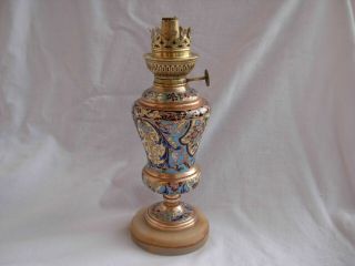 Antique French Enameled Bronze Kerozene Lamp,  Late 19th Century.