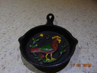 Vintage Cast Iron Small Frying Pan/skillet With Rooster 3 " Dia Black (unbranded)
