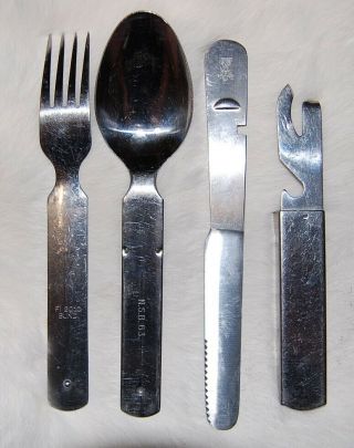 German Military Mess Utensil Set - Fork Spoon Knife & Opener