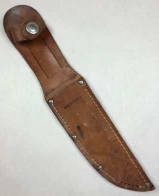 Vintage Western Leather Knife Sheath For Belt Carry 9 " Long For A 5 " Blade