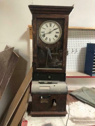 Vintage Oak Time Clock School Factory