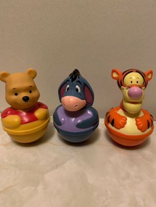 3 Vintage Weeble Wobble Disney Winnie The Pooh Friends Tigger,  Eeyore,  Pooh