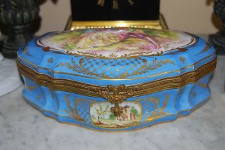 Old French Large Rococo Bronze Mounted Sevres Blue Signed A.  Dupuis Cabinet Box